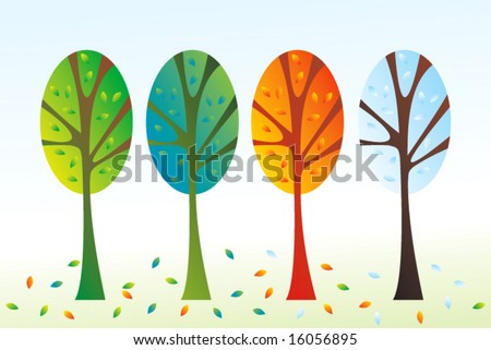 Four seasons trees, vector illustration