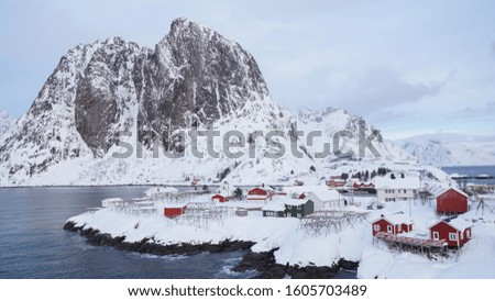 Hamnøy village during winter at the Lofoten Islands of Norway.