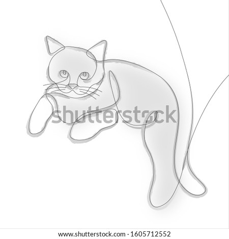 One Line Grey Cat Drawing