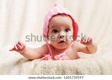 Happy cute  newborn baby girl 