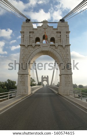 Famous bridge on the river Ebro in Amposta, Delta del Ebro, Catalonia (Spain)  Royalty-Free Stock Photo #160574615