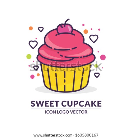 Cartoon cupcake. Simple Vector clip art illustration with colorful gradients with black outline 