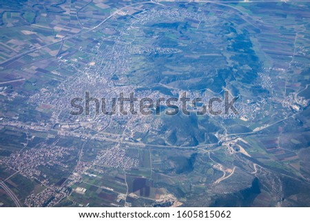 Airplane view over Lamia city Phtiotis, Greece.