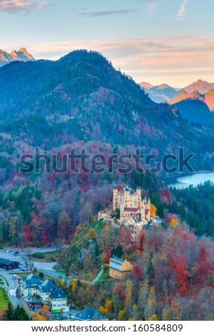 Hohenschwangau in Autumn, Castle for the Kings of Bavaria near Munich, Germany. Picture was taken in Fall October