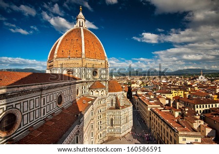 Wonderful sky colors in Piazza del Duomo - Firenze. Royalty-Free Stock Photo #160586591