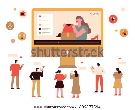 Creators and viewers who personally broadcast on social media. Various web digital icons. flat design style minimal vector illustration.