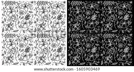 Vector seamless pattern of hand drawn flower, isolated on dark and bright background