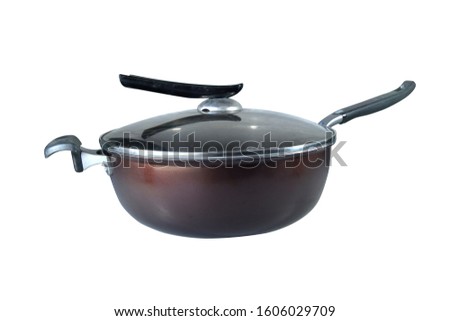 Frying pan isolated on white background, selective focus. Clipping path included.