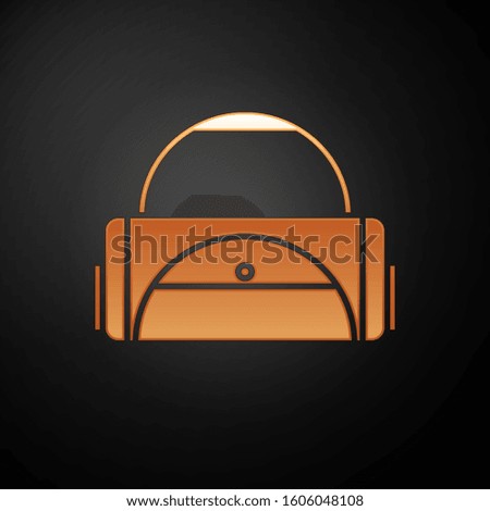 Gold Sport bag icon isolated on black background.  Vector Illustration