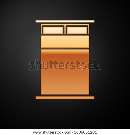 Gold Big bed for two or one person icon isolated on black background.  Vector Illustration
