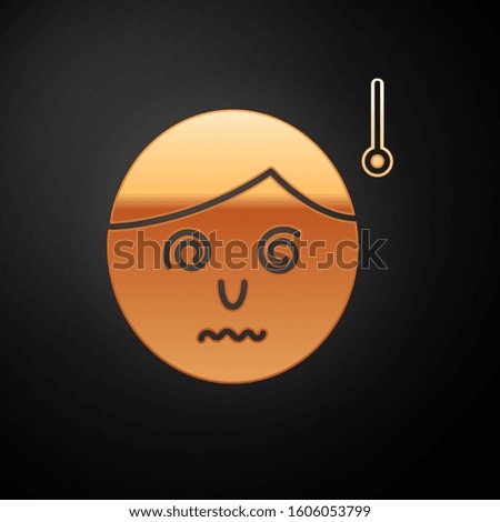 Gold High human body temperature or get fever icon isolated on black background. Disease, cold, flu symptom.  Vector Illustration