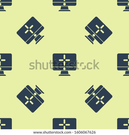 Blue Computer monitor icon isolated seamless pattern on yellow background. PC component sign.  Vector Illustration