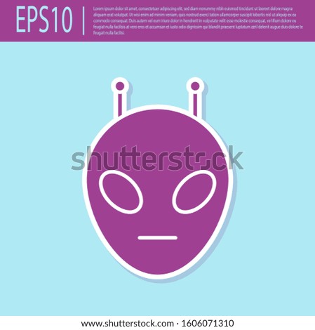 Retro purple Alien icon isolated on turquoise background. Extraterrestrial alien face or head symbol.  Vector Illustration