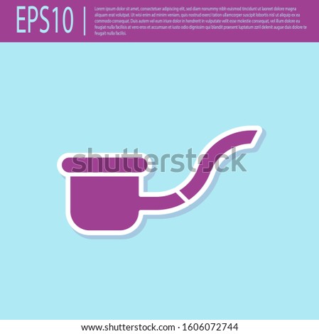 Retro purple Smoking pipe with smoke icon isolated on turquoise background. Tobacco pipe.  Vector Illustration