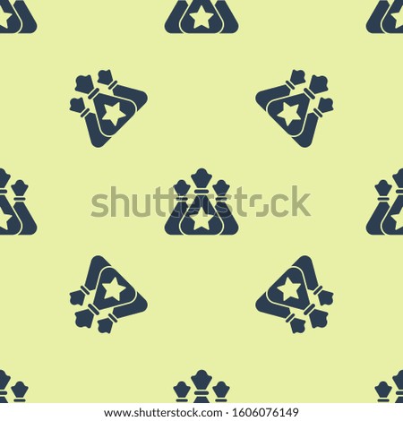 Blue Santa Claus bag gift icon isolated seamless pattern on yellow background. Christmas presents sack. Merry Christmas and Happy New Year.  Vector Illustration