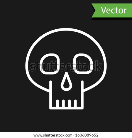 White line Skull icon isolated on black background.  Vector Illustration
