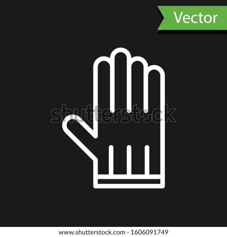 White line Leather glove icon isolated on black background.  Vector Illustration