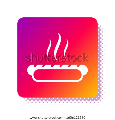 White Hotdog sandwich with mustard icon isolated on white background. Sausage icon. Fast food sign. Square color button. 