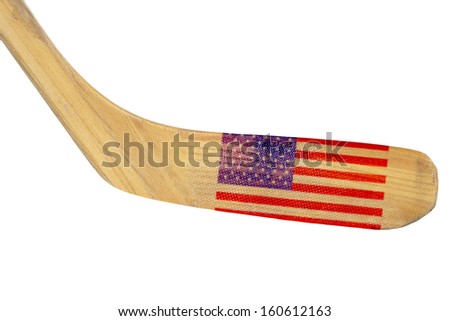 Hockey stick with the image of the American flag. Isolated
