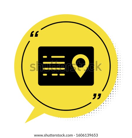 Black Address book icon isolated on white background. Telephone directory. Yellow speech bubble symbol. 