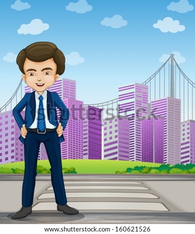 Illustration of a handsome businessman standing at the pedestrian lane