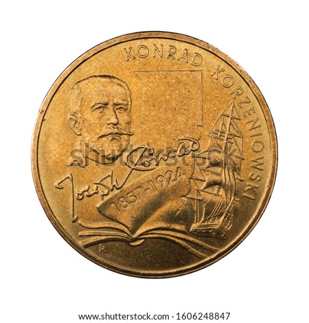 Polish commemorative coin with a face value of 2 on a white background