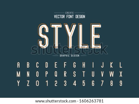 Line font with white shadow and alphabet vector, Letter typeface and number design, Graphic text on background