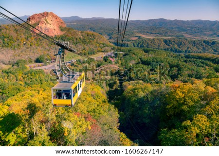 Mt. Moiwa ropeway over multiple colour jungle, Japan natural landscape background Royalty-Free Stock Photo #1606267147