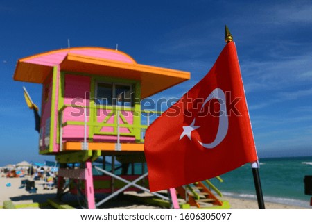 Beautiful National Flag of Turkey on Tropical Beach