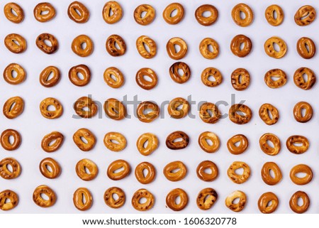 Tasty Salty Cackers Pattern Mini Baked Bread Bagels Snack Top View Flat Lay