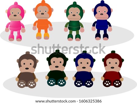 Monkey Doll Set of Cartoon Vector Illustration