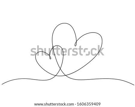 Vector illustration of two hearts in one line. Romantic composition for Valentine's Day. Use for web design, greeting cards, advertising, textiles. Royalty-Free Stock Photo #1606359409