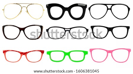 Set of glasses isolated on white background for applying on a portrait Royalty-Free Stock Photo #1606381045