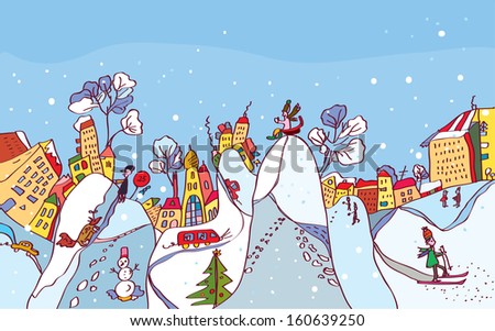 Christmas winter city background funny card
