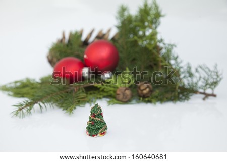 christmas decoration isolated with figure of christmas tree in front