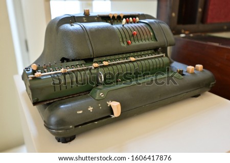 Vintage electro mechanical calculator  from the 1954's Royalty-Free Stock Photo #1606417876
