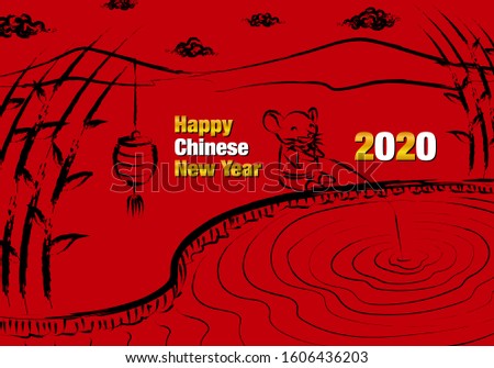 vector happy chinese new year 2020 rat fishing in the river background for brochure banner and publication