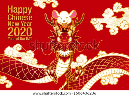 vector happy chinese new year 2020 rat ride on the dragon background for brochure banner and publication