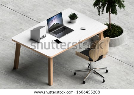 Office equipment. Furniture store advertisement orthogonal view - 3d rendering Royalty-Free Stock Photo #1606455208
