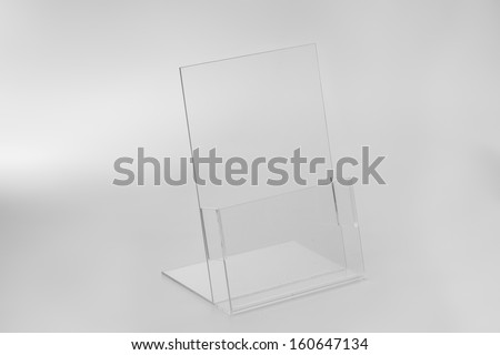 Acrylic card holder for events. Isolated transparent object with white background.