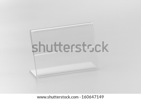 Acrylic card holder for events. Isolated transparent object with white background.