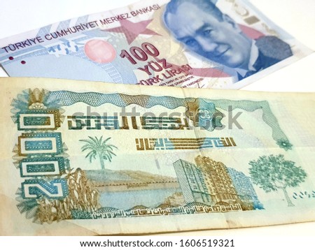 Two Thousand Algerian Banknote and One Hundred Turkish Lira