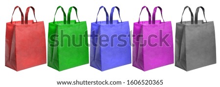 Set colorful Gift bags like Rainbow Color. Studio shot isolated on white background. ECO Friendly Bags. Non Woven Bags Royalty-Free Stock Photo #1606520365