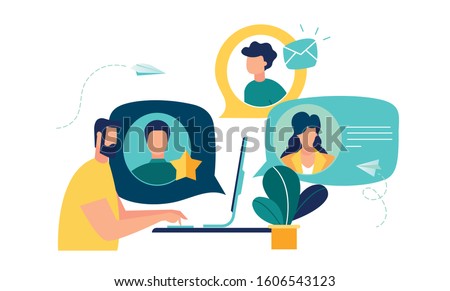 Vector colorful illustration of communication via the Internet, social networking,chat, video,news,messages,web site, search friends, mobile web graphics vector Royalty-Free Stock Photo #1606543123