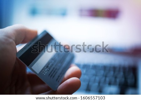 Laptop computer keyboard and credit card, online shopping, e-commerce concept