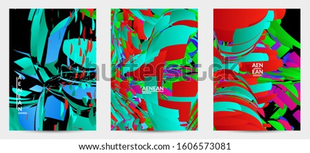 Abstract flyer template with bright colored random small particle explosion. Sport music social media layout. Optical art dynamic background with outer space motion. Futuristic vector.