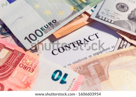 Money and contract title background.