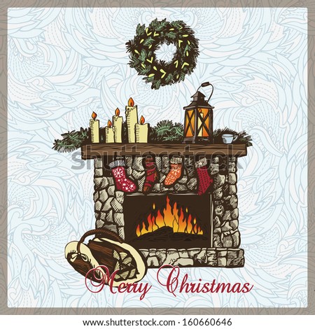 Christmas card with fireplace