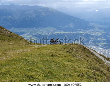 Bike on the top of the hill in the austrian Alps in October