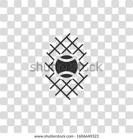 Tennis ball and grid, sport game icon. Black symbol on transparency grid